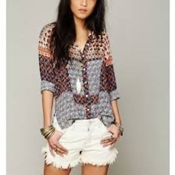 Free People Tops - Free People Caravan Patchwork Rayon Button Down shirt XS